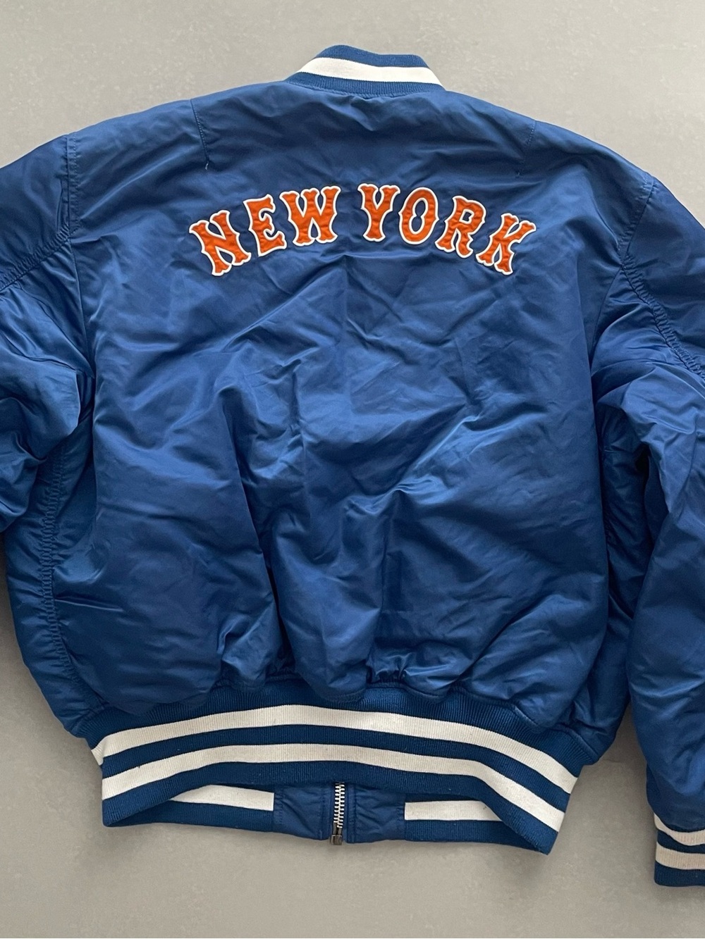 New Era New York Mets MA-1 Bomber Jacket Blue Reversible Camo MLB Full Zip - Picture 16 of 16